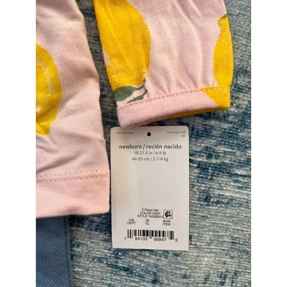 NWT! Carter’s Pink Yellow Lemons 2 Piece Set Newborn